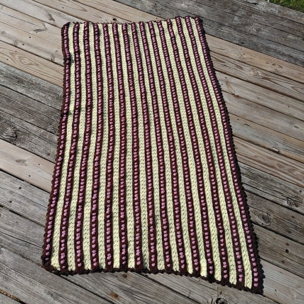 Hand Crochet Yellow Brown Pink Stripe Polka Dot Gr